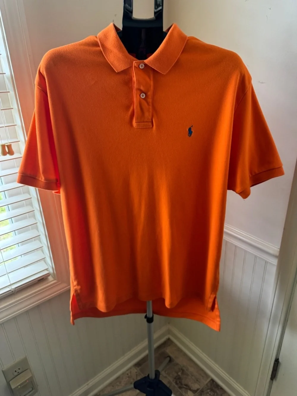 Ralph Lauren Orange Polo with Navy Pony Embroidery Size Large